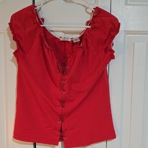 Trendy Red Lace-Up Blouse